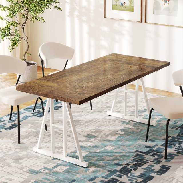 HOMCOM Farmhouse Dining Table for 8 Rectangular Kitchen Table Brown White