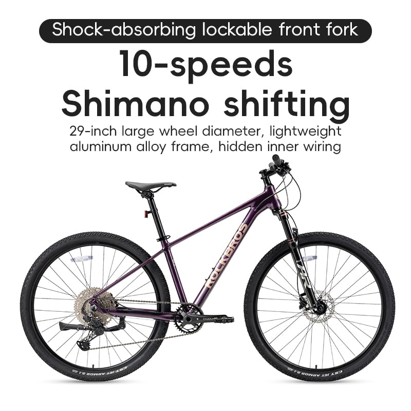 ROCKBROS MT400 Mountain Bike 29-inch Large Wheel 10-speed Shimano Shifting Oil Spring Shork Absorption Front Fork Disc Brake Aluminum Frame MTB Bicycle