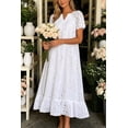 thumbnail image 2 of sicmoss Women's White Eyelet Lace Short Sleeve Midi Dress with Ruffle Hem Floral Cotton and Pocket, 2 of 7