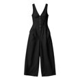 thumbnail image 7 of LEAVINGSUO Jumpsuits for Women Summer Casual Sleeveless V-neck Jumpsuit Button Style Wide Leg Workwear Pocket Jumpsuit Black S, 7 of 7