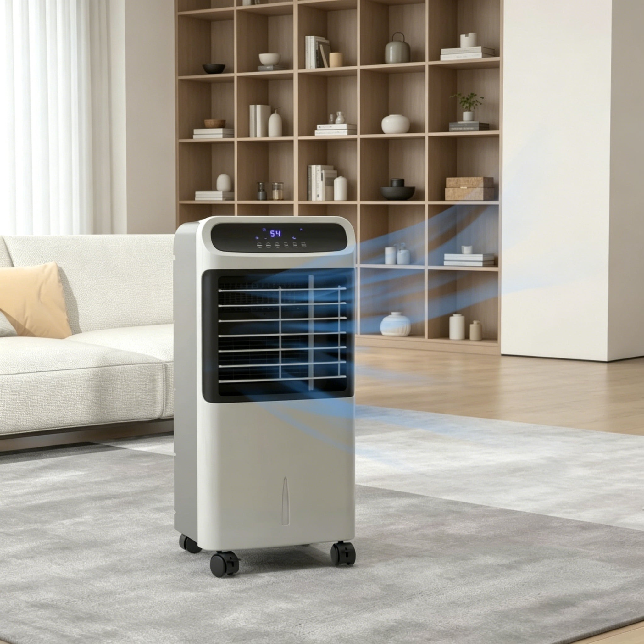 3-in-1 Evaporative Air Cooler, Portable Cooling Fan with Humidifier & Ventilation Function, 3 Modes 3 Speeds, 3.2 Gallon Water Tank, Lockable Wheels for Indoor Use