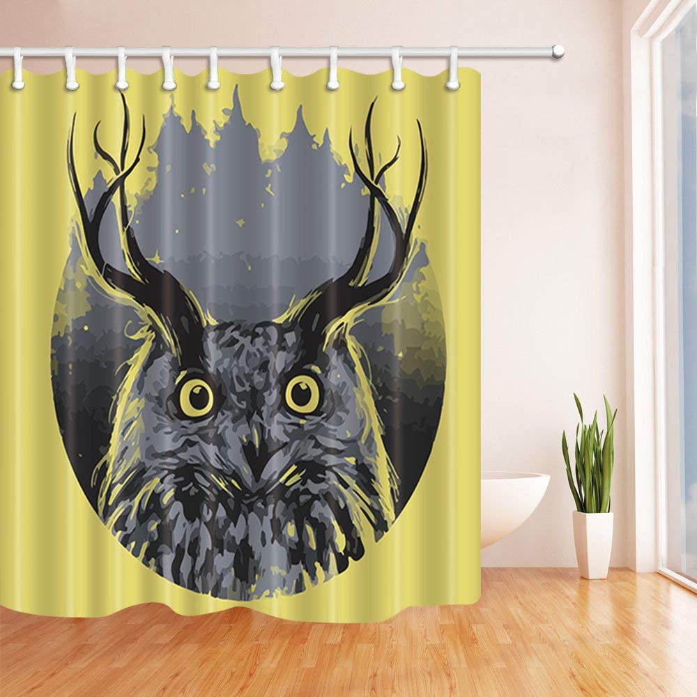 Creative Owl Family Bathroom Decor Waterproof Fabric Shower Curtain Hook Set 72 