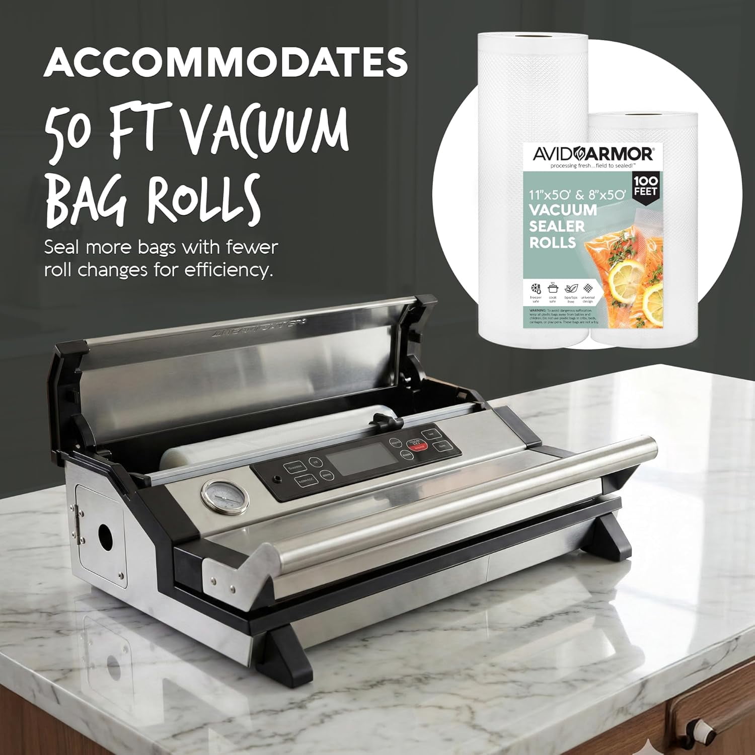 Avid Armor A420XL Food Vacuum Sealer Machine, 16" Extra‑Wide Stainless Steel Food Saver, Seals Two Bags at Once, For Bulk Meat, Hunters & Meal Prep