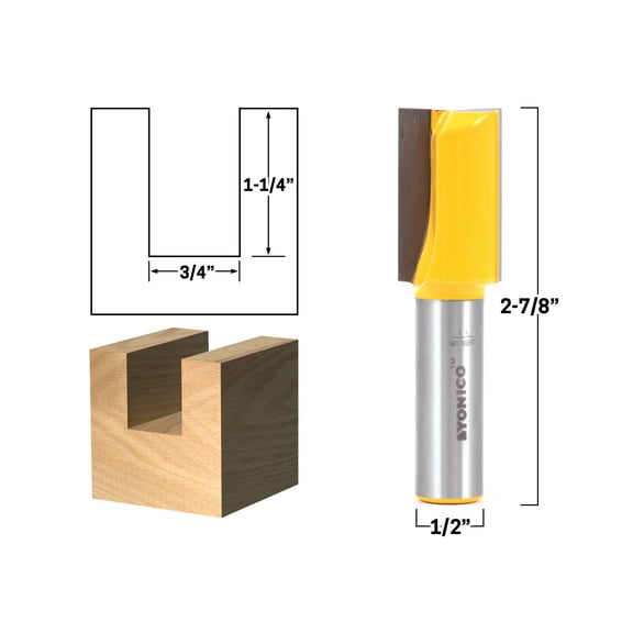 3/4" Diameter X 1-1/4" Height Straight Router Bit - 1/2" Shank - Yonico 14028