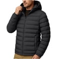 thumbnail image 5 of Iyufng Men's Hooded Puffer Jackets Horizontal Quilted Zip Up Winter Windproof Coat with Side Pockets and Elastic Cuffs, 5 of 9