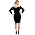 thumbnail image 2 of Off-The-Shoulder Tuxedo Dress - Over-the-Knee Black & White Sheath Dress with Contrast Cuffs, 2 of 14