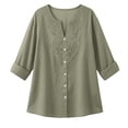 thumbnail image 6 of Ruimatai Women's Casual Lace Embroidered Blouses 3/4 Sleeve V Neck Button Down Linen Tops for Summer Daily Wear, 6 of 7
