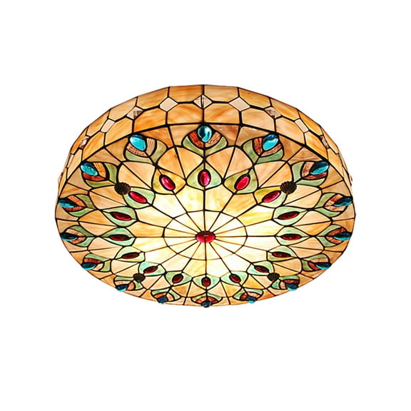ChicHomey Tiffany Style Stained Glass Shade Flush Mount Ceiling Lamp 23 Inch Ceiling Light