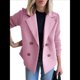 thumbnail image 2 of Abrigo de Lana Cruzado para Mujer, con Solapa con Muescas, Tejido Acanalado, Larga, Chaqueta Blazer Corta. Rosa XL, 2 of 5