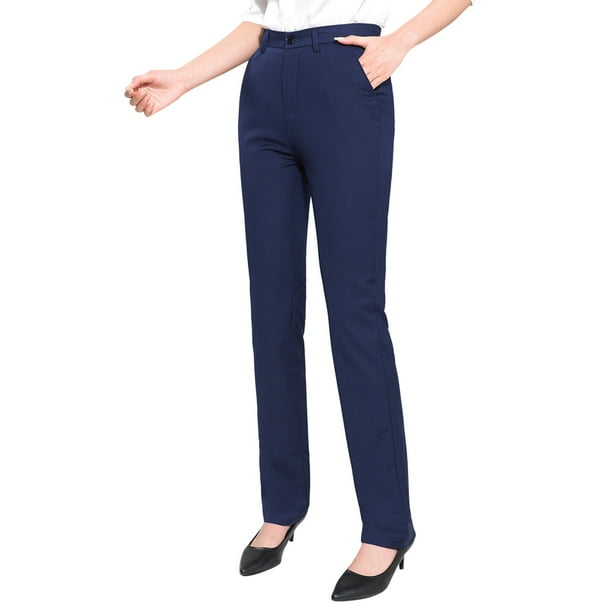 Pantalones de vestir Prolriy para mujer, pantalones chinos rectos de cintura alta para trabajo, pantalones largos rectos con botones, pantalones de traje, pantalones de trabajo para mujer, azul