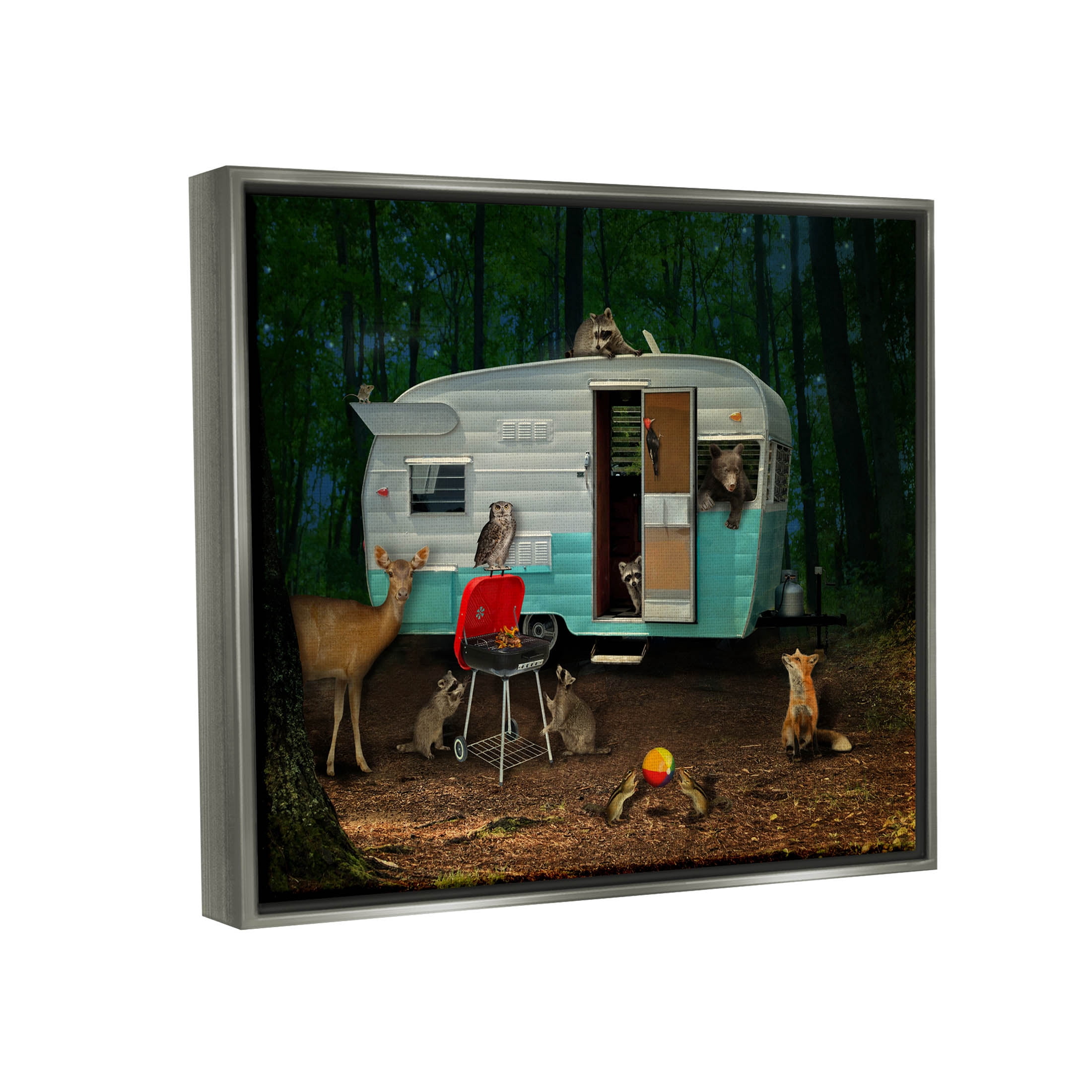 RV Camping Woodland Wildlife Animals Animals & Insects Graphic Art Luster Gray Framed Art Print Wall Art