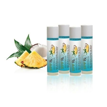 SPF 30 Pina Colada Lip Balm 4-Pack - For Chapped, Sore, Cracked, Extremely Dry Lips - Best Broad Spectrum UV (Best Cure For Dry Lips)