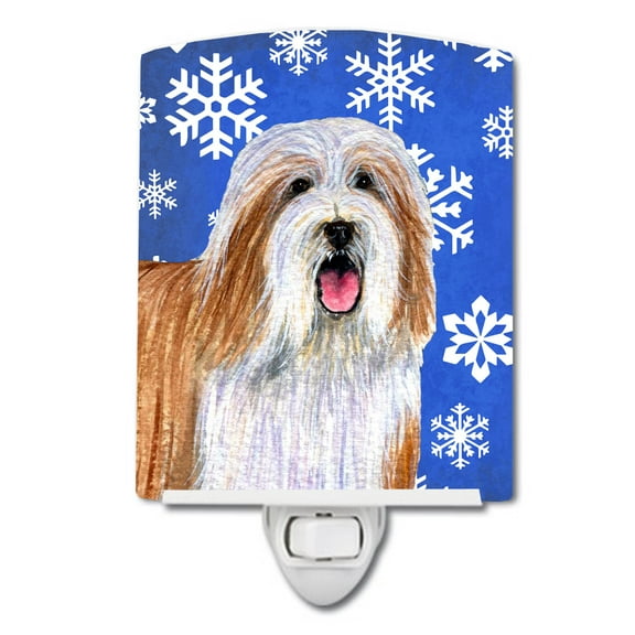 Caroline's Treasures LH9285CNL Bearded Collie Winter Snowflakes Holiday Ceramic Night Light, 6x4x3", multicolor