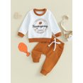 thumbnail image 2 of Liacowi Infant Newborn Baby Boys Thanksgiving Outfits Set Long Sleeve Turkey Print Sweatshirt Drawstring Pants Sets 3M 6M 12M 18M 3T Toddler Boys 2 Piece Fall Winter Clothes, 2 of 8