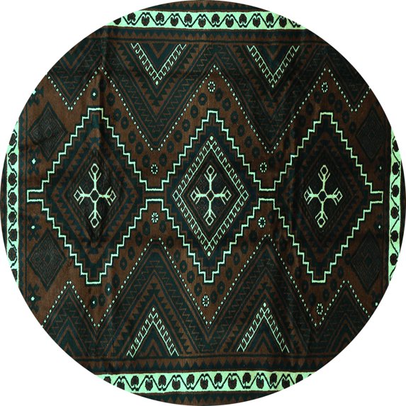 Ahgly Company Machine Washable Indoor Round Persian Turquoise Blue Traditional Area Rugs, 7' Round