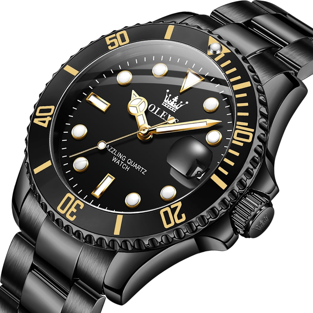OLEVS Watches for Men Business Dress Luxury Casual Analog Quartz Stainless Steel Waterproof Luminous Date Men Wrist Watches reloj para hombre Black Dial