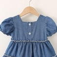 thumbnail image 6 of Zpanxa Girl Dress Girl's Cute Cowboy Denim Dress Solid Bowknot Short Sleeve Round Neck Dresses Blue 3 Years, 6 of 8