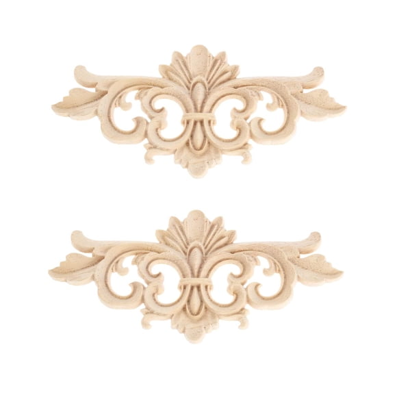 Appliques en Bois Décoratives Centre Sculpté Onlays, Fleur Sculptée Non Peinte Autocollants pour Porte Cheminée Miroir Mur Armoire Commode Manteau Lit Placard Meubles Projet DIY, 22x10cm/8.7"x3.9", 2 Pcs
