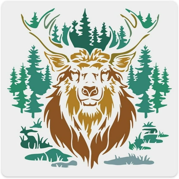 Deer Painting Stencil, Forest Animal Stencils for Painting Mountain Craft Stencils Hollow Out Drawing Painting Template for Painting on Wood Fabric Paper Walls Canvas,11.8x11.8 Inch