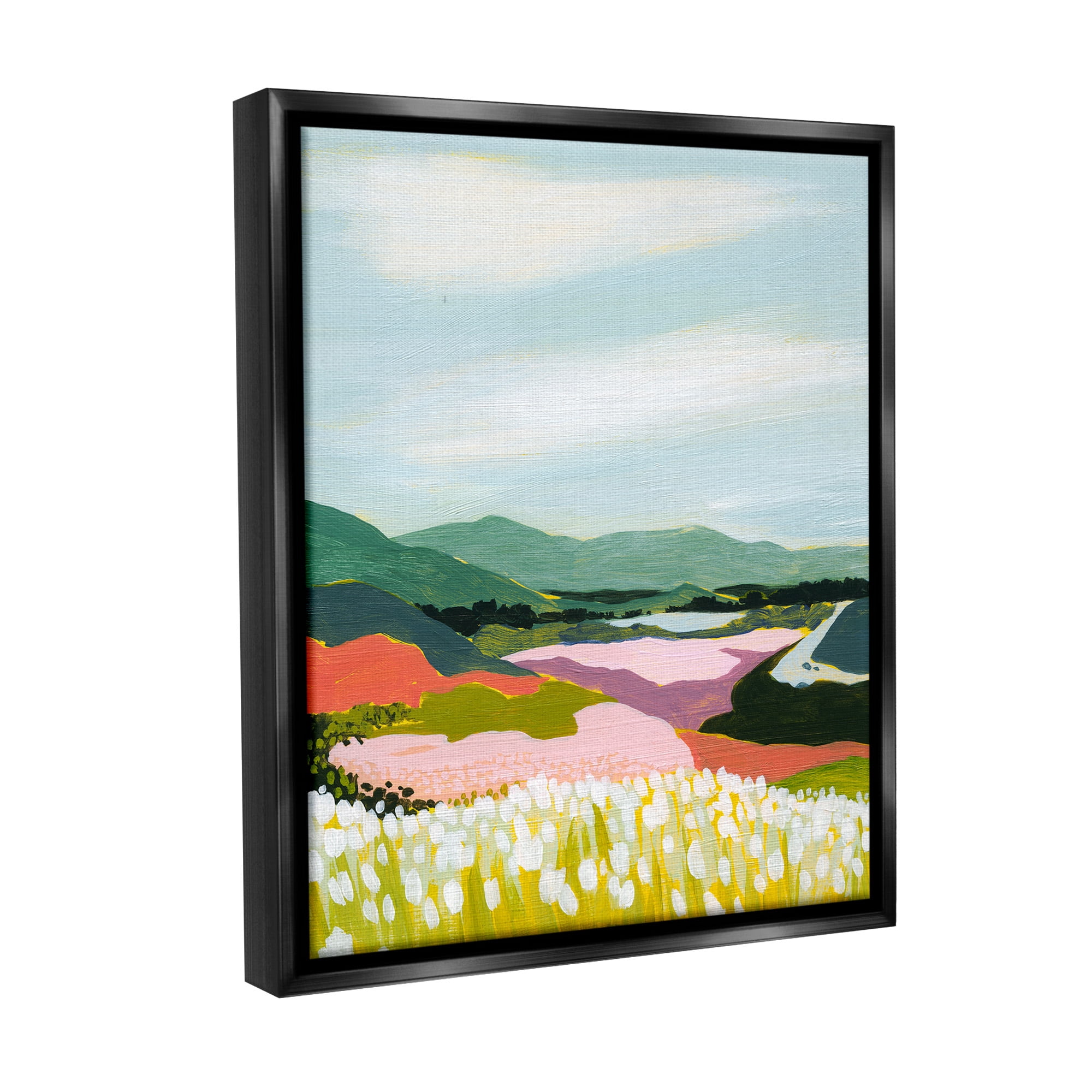 Stupell Industries Reeds & Distant Mountains Landscape Painting Black Floater Framed Canvas Art Print Wall Art, 25 x 31