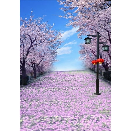 Image of MOHome 5x7ft Artistic Photography Studio Background Girl Photo Shoot Backdrops Spring Park Flower Tree Blurry Petal Path Lamp Child Kid Toddler Portrait Scene Digital Video Props