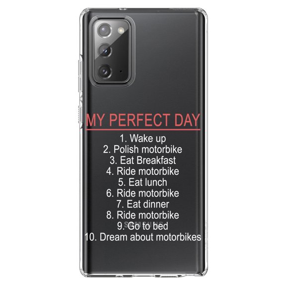 DistinctInk Clear Shockproof Hybrid Case for Samsung Galaxy Note 20 (6.7" Screen) - TPU Bumper Acrylic Back Tempered Glass Screen Protector - My Perfect Day - Motorbike Motorcycle