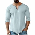 thumbnail image 2 of Umfun Men's & Big Men's Long Sleeve Henley Shirt Distressed Hem Casual Button Placket Pullover Top Lightweight Breathable Tunic for Fall Spring Vacation Daily Wear, 2 of 7