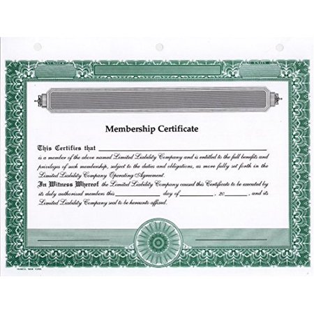 HUBCO LLC Membership Certificates, Blank, Green, 15-Pack