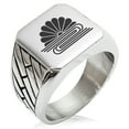 thumbnail image 1 of Stainless Steel Kusonoki Samurai Crest Geometric Pattern Biker Style Polished Ring, 1 of 1