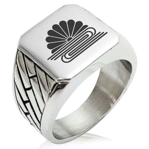 Stainless Steel Kusonoki Samurai Crest Geometric Pattern Biker Style Polished Ring