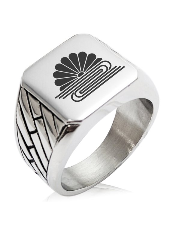Stainless Steel Kusonoki Samurai Crest Geometric Pattern Biker Style Polished Ring