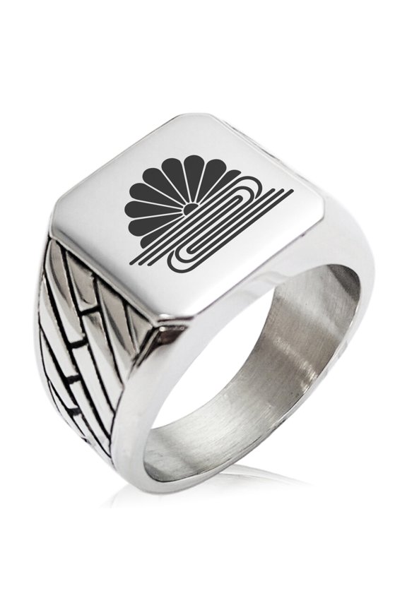 Stainless Steel Kusonoki Samurai Crest Geometric Pattern Biker Style Polished Ring