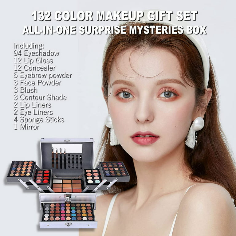 MISS ROSE 132 Color All-In-One Makeup Kit,Professional Makeup Kit for Women  Full Kit,Makeup Set for Women &Girls,Include  Eyeshadow/Lipstick/Concealer/Lip Gloss/Eyeliner/Mascara/Makeup Brushes 