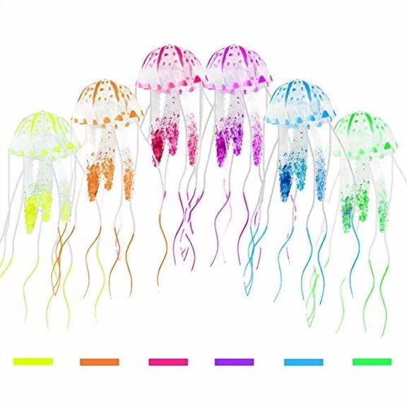 Jellyfish Aquarium Decorations,Silicone Fish Tank Ornaments,Colorful Decor Glows in Blacklight,Adds Beauty to Freshwater & Saltwater Tanks and Terrariums,6pcs