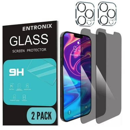 Entronix Privacy Screen Protector for iPhone 13 Pro Max, Anti-Spy Tempered Glass and Camera Lens Protector Film For iPhone 13 Pro Max, 4-Pack [Case Friendly]