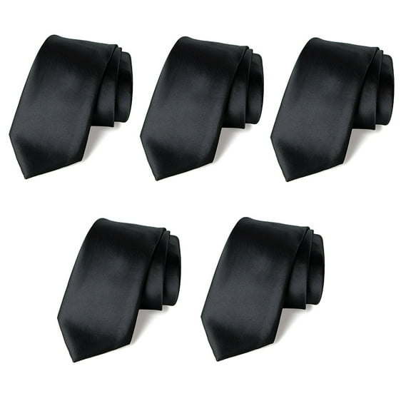 Mens Wedding Tie 5 PK Solid Color Business Ties 3.5" Satin Finish