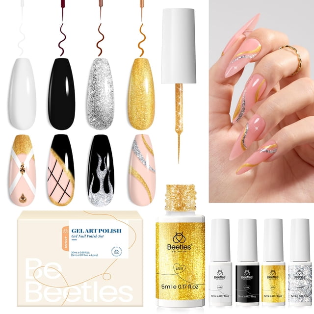 Set de esmaltes en gel Nail Art Liner Beetles, 4 unidades, colores clásicos