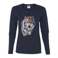 thumbnail image 2 of Wolf Oil Painting Animal Lover Womens Graphic Long Sleeve T-Shirt, Navy, Small, 2 of 3