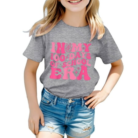 

Youmylove T-Shirts For Teen Kids Girls Child Short Sleeve Printed T-Shirt Trendy Baby Tee Tops Trendy Dailywear