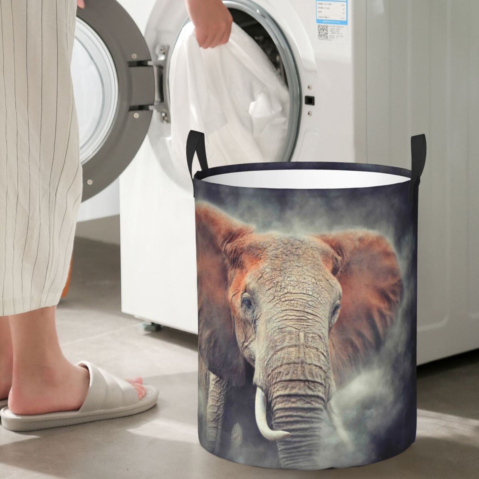 Large Laundry Basket with Handles - Elephant in Smoke Kids Baby Dirty Clothes Laundry Hamper for Bedroom Aesthetic