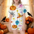 thumbnail image 2 of Toddler Girl'S Pajamas Cartoon Halloween Pumpkin & Star Pattern Short Sleeve Notched Collar Button Down Relaxed Fit 2Pc Summer Autumn All-Day Wear Comfort Nightwear,White,7-8 Years, 2 of 5