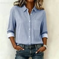 thumbnail image 4 of Kaemgyyd Summer Tops for Women Striped Button down Dress Shirts 3/4 Sleeve Casual Collared Office Work Blouses with Pocket, 4 of 7