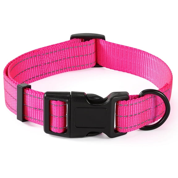 Mile High Life Dog Collar | Nylon Reflective Dog Collars | Light Weight Puppy Collars | Pink Dog Collars for Large Dogs (Solid Pink, Large)