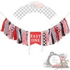 Fast One Birthday Banner - Black and Red Race Car Theme Highchair Banner for Child?s 1st Birthday Party (Fast ONE)