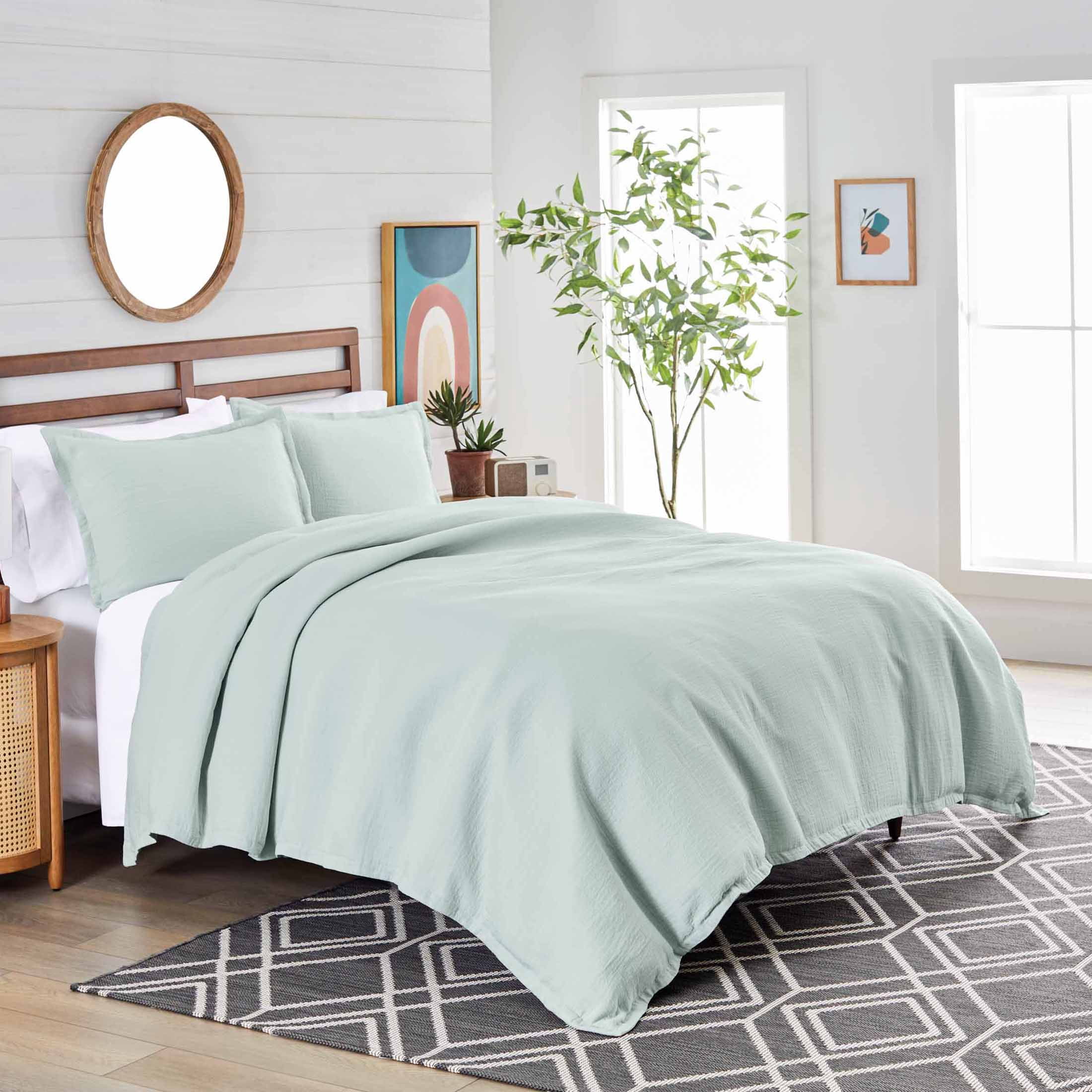 Better Homes & Gardens 3-Piece Sage Green Crinkled Gauze Duvet Set, Adult Full/Queen