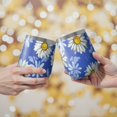 thumbnail image 2 of 12oz Stemless Wine Tumblers Blue Daisy Flower Lightblue Petals Pattern Vacuum Insulated Stainless Steel Travel Tumbler Cups Mug with Lid and Straw for Champaign,Cocktail,Beer with Cleaning Brush, 2 of 5