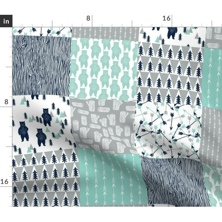 

Spoonflower Fabric - Forest Bear Quilt Navy Mint Grey Kids Nursery Boy Printed on Organic Cotton Knit Fabric by the Yard - Clothing Apparel T-Shirts