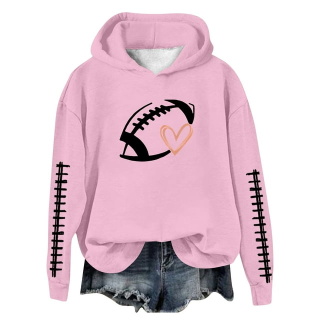 Women's Football Baseball Print Hoodie With Round Neck And Long Sleeve