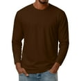 thumbnail image 2 of Dresfit Big and Tall Shirts Men Solid Color Thermal Tops Fall Plain Crew Neck Long Sleeve Muscle Shirt 2025 Knit Stretch Oversized Pullover Tops Brown XL, 2 of 7