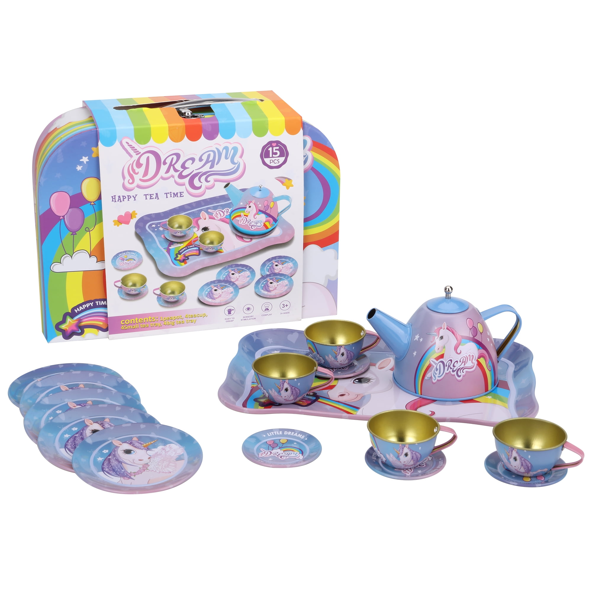 Timy Toy Tea Set 14pcs Stainless Steel Teapot Pretend Play